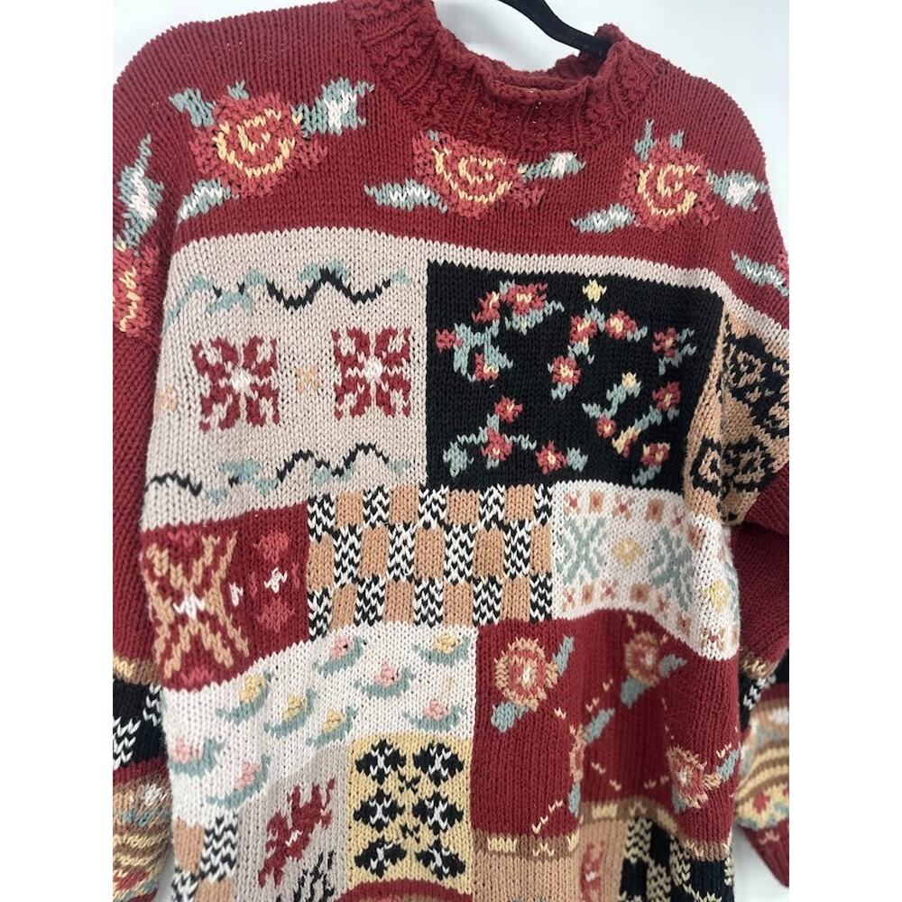 Vtg Oversize Heavy Grandma Sweater Floral M‎ Cottagecore Retro Patchwork Granny - Picture 2 of 9